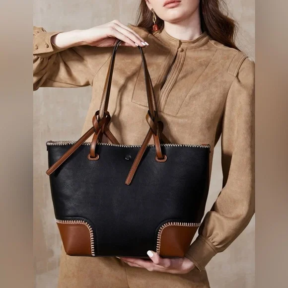 Elegant colorblock shoulder tote bag - Picture 4 of 10